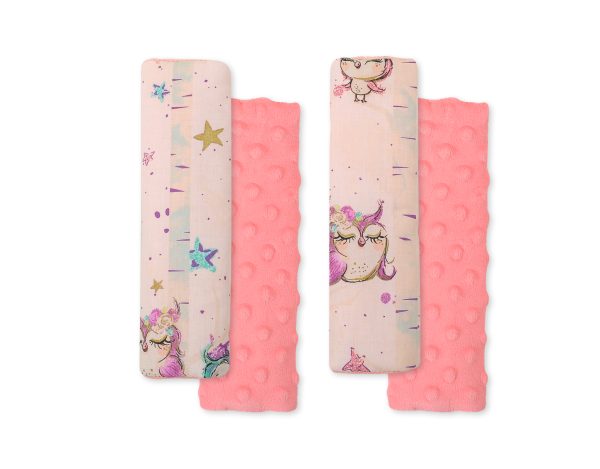 Double sided pads BOBONO for seat belts - owls cream-mint