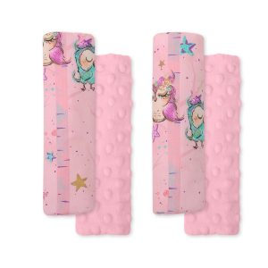 Double sided pads BOBONO for seat belts - owls pink-mint