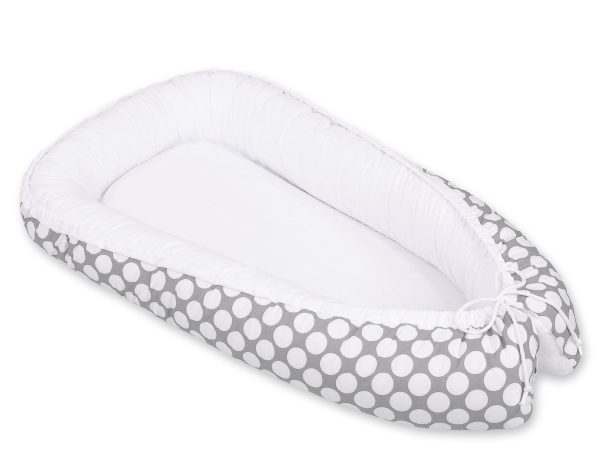Baby nest double-sided Premium Cocoon for infants BOBONO- white dots/white - Image 3