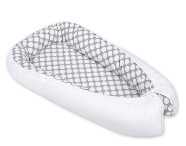 Baby nest double-sided Premium Cocoon for infants BOBONO- white dots/white - Image 4