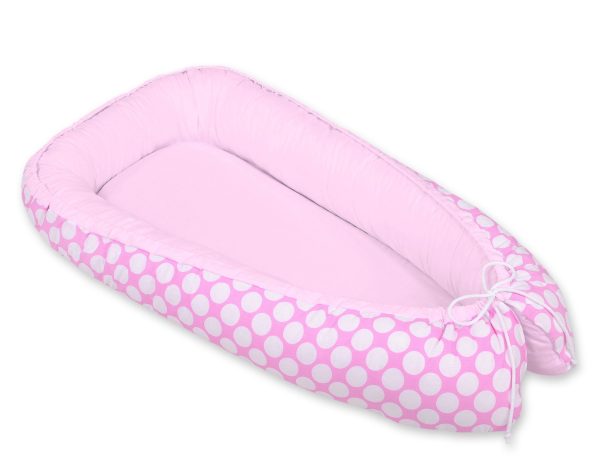 Baby nest double-sided Premium Cocoon for infants BOBONO- pink with white dots/pink - Image 3