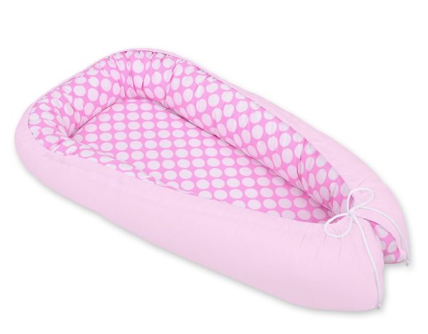 Baby nest double-sided Premium Cocoon for infants BOBONO- pink with white dots/pink - Image 4