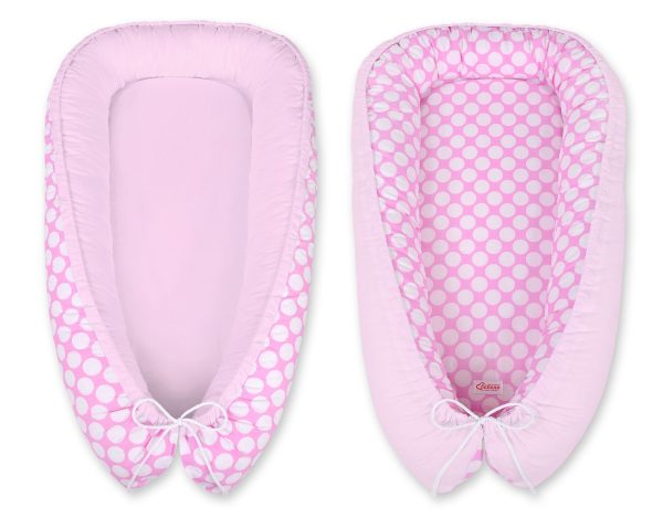 Baby nest double-sided Premium Cocoon for infants BOBONO- pink with white dots/pink - Image 5