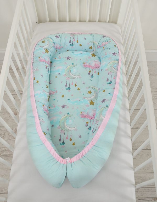 Baby nest double-sided Premium Cocoon for infants BOBONO- moons mint - Image 6