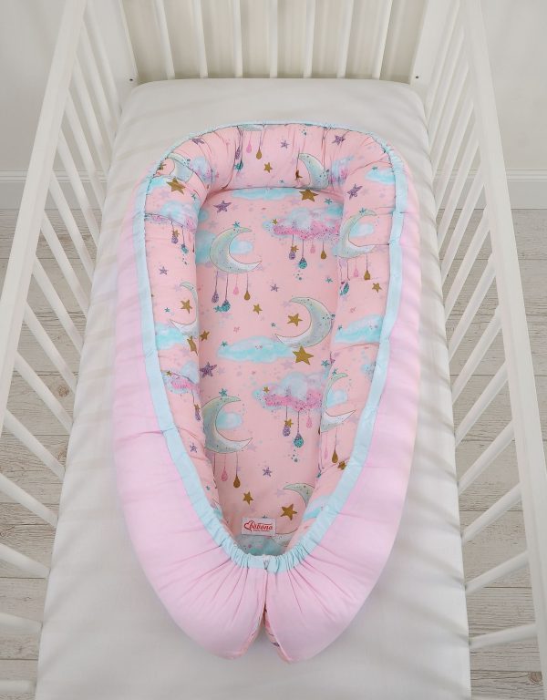 Baby nest double-sided Premium Cocoon for infants BOBONO- moons pink - Image 6