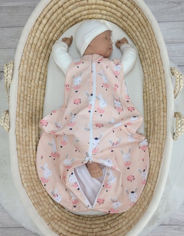 Cotton baby sleeping bag S 0-6 months for summer TOG 1.0 - ballerina bunnies in pink - Image 2