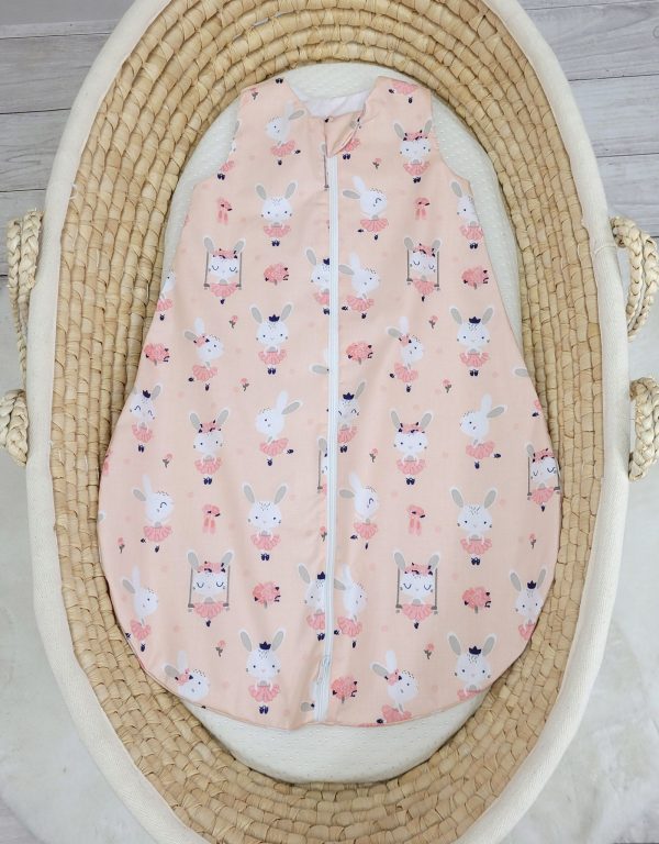 Cotton baby sleeping bag S 0-6 months for summer TOG 1.0 - ballerina bunnies in pink - Image 3