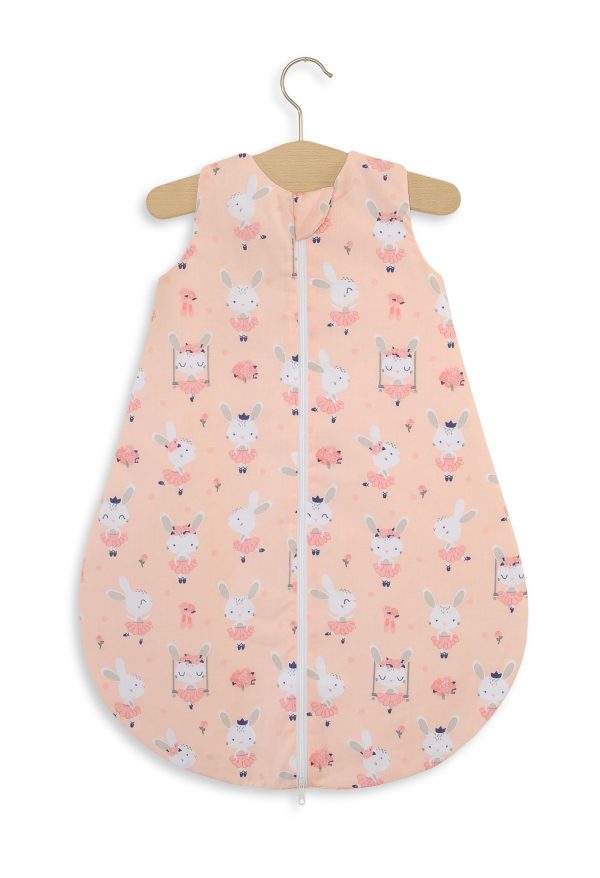 Cotton baby sleeping bag S 0-6 months for summer TOG 1.0 - ballerina bunnies in pink