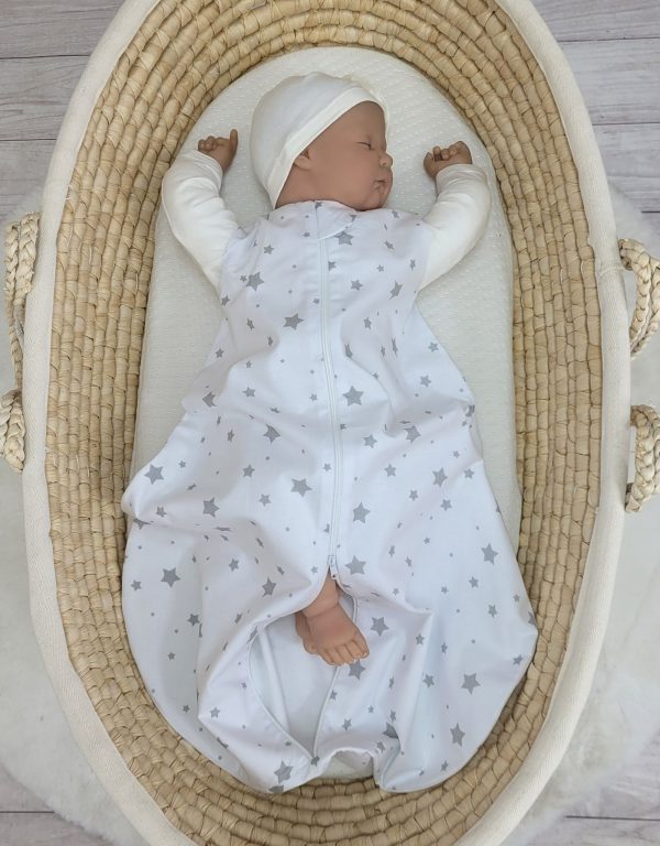 Cotton baby sleeping bag S 0-6 months for summer TOG 1.0 - mini stars grey - Image 3