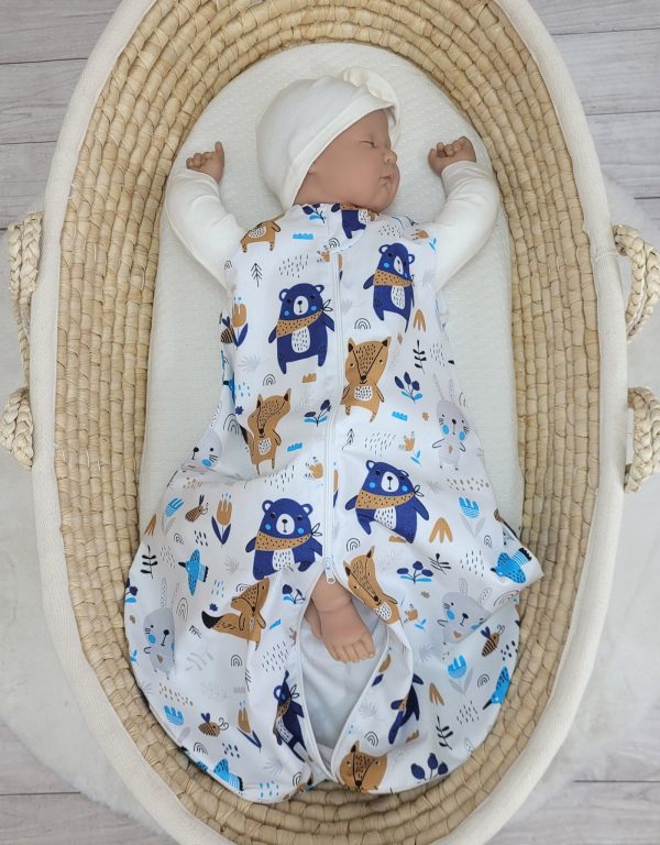 Cotton baby sleeping bag S 0-6 months for summer TOG 1.0 - navy blue bears - Image 3