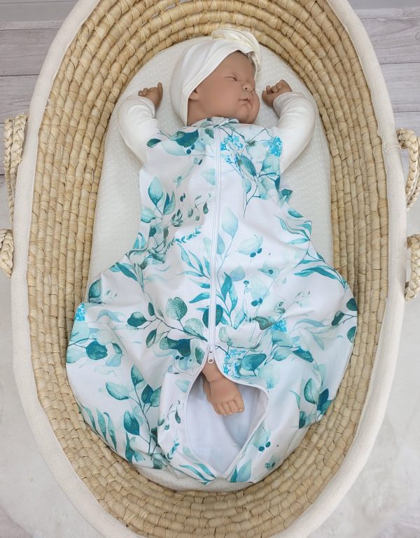Cotton baby sleeping bag S 0-6 months for summer TOG 1.0 - eucaliptus mint - Image 3