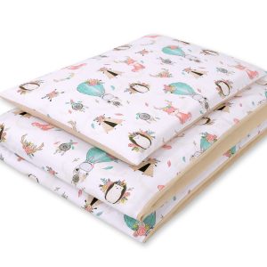 Baby cotton bedding set 2-pcs 135x100 cm - foxes beige/beige