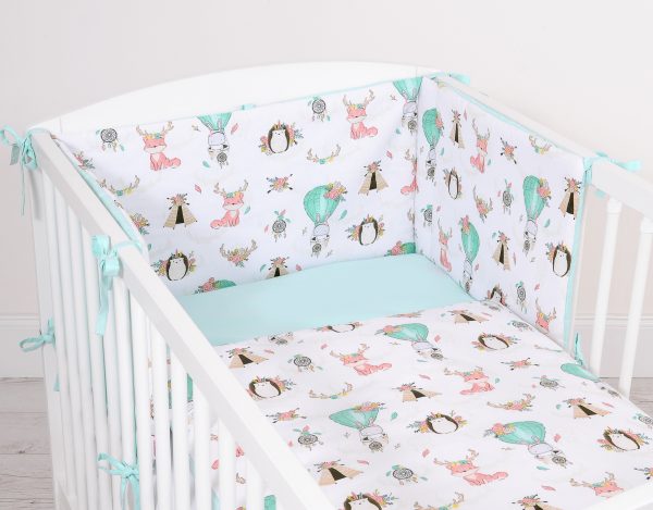 Universal double-sided bumper for cot - foxes beige/mint - Image 2