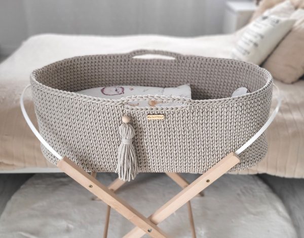 Moses basket BOHO Handmade cotton with mattress - light beige