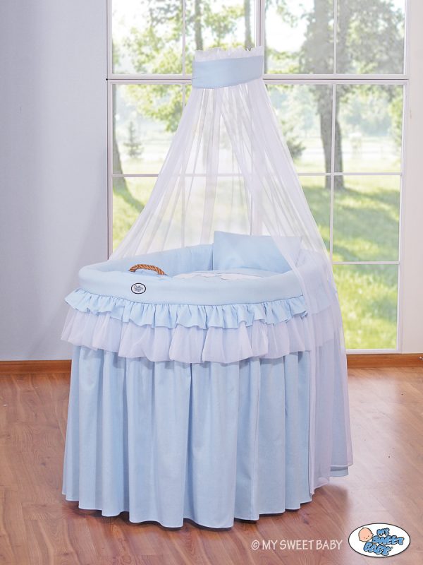 Cover set 4 pcs for Moses Basket Wicker drape crib- Little Prince blue - Image 2