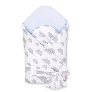 Double-sided baby nest with stiffening with bow - clouds gray/blue