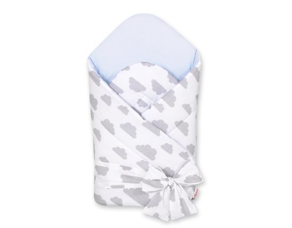 Double-sided baby nest with stiffening with bow - clouds gray/blue