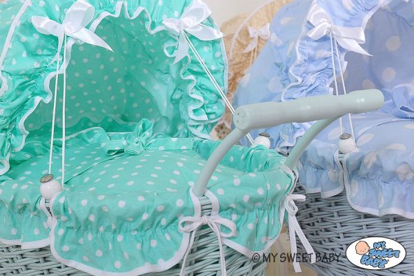 Wicker dolls' pram with mint bedding and padding - white - Image 4