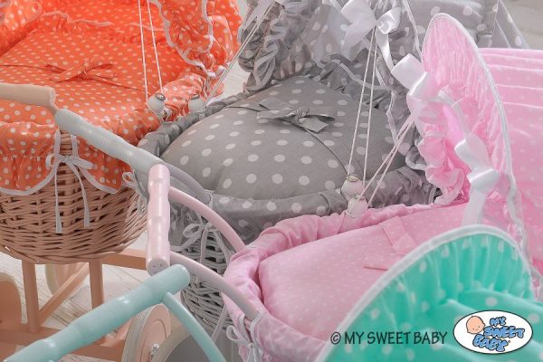 Wicker dolls' pram with grey bedding and padding - natural - Image 4