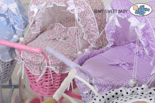 Wicker dolls' pram with pink bedding and padding - natural - Image 4
