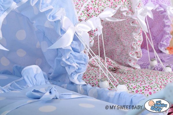 Wicker dolls' pram with blue bedding and padding - natural - Image 3