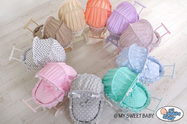 Wicker dolls' pram with grey bedding and padding - grey - Image 5