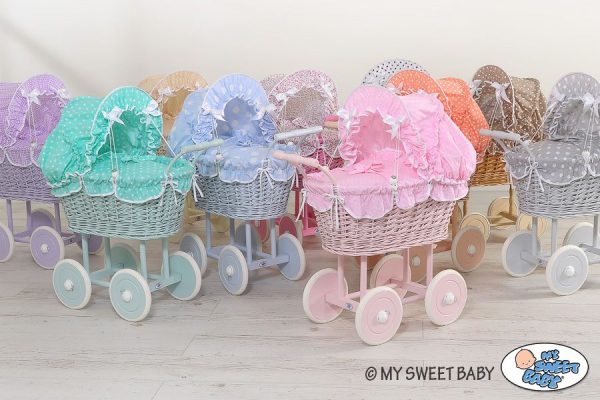 Wicker dolls' pram with grey bedding and padding - grey - Image 6