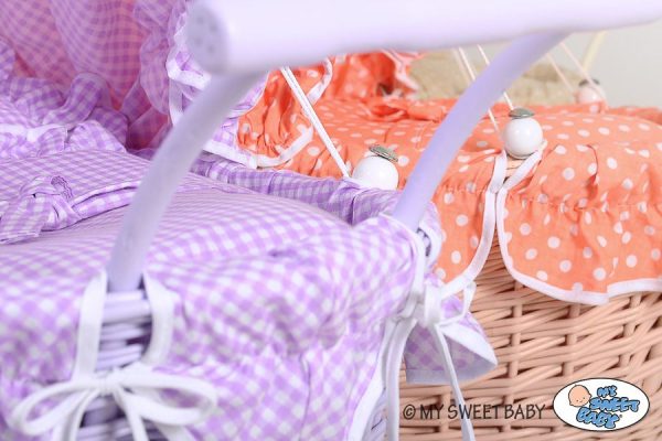 Wicker dolls' pram with peach bedding and padding - natural - Image 7