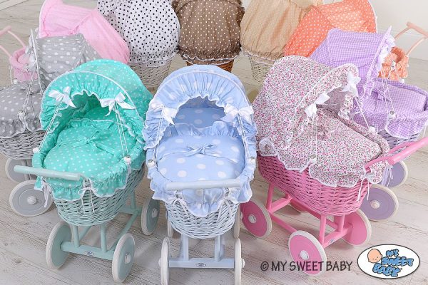 Wicker dolls' pram with pink bedding and padding - natural - Image 7