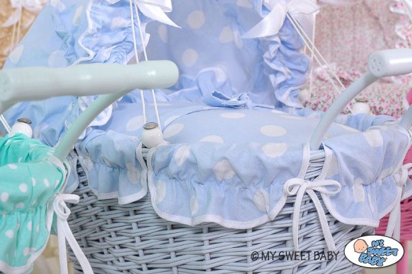 Wicker dolls' pram with blue bedding and padding - natural - Image 6