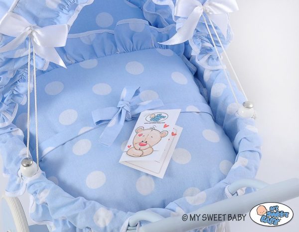Wicker dolls' pram with blue bedding and padding - natural - Image 7