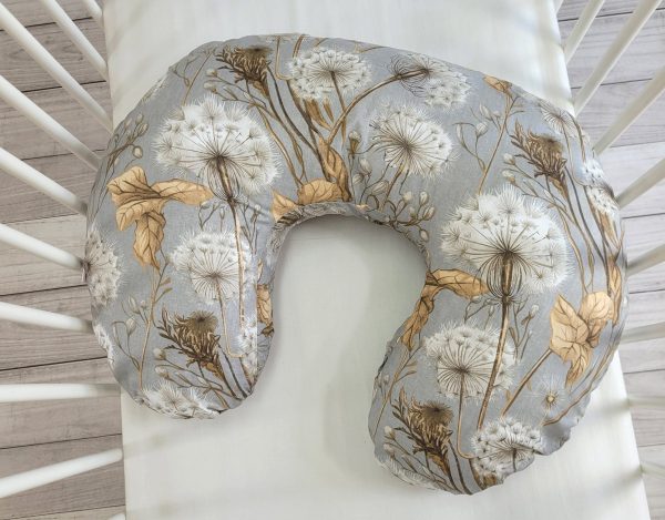 Breastfeeding Pillow Nursing Croissant Pillow, removable, Hands-Free Feeding- Dandelions grey - Image 6