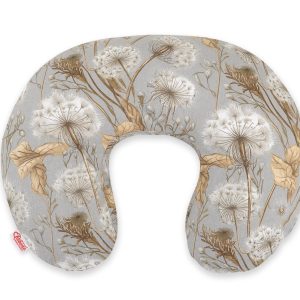 Breastfeeding Pillow Nursing Croissant Pillow, removable, Hands-Free Feeding- Dandelions grey