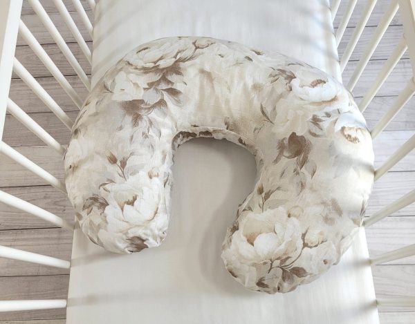 Breastfeeding Pillow Nursing Croissant Pillow, removable, Hands-Free Feeding- Peonies beige - Image 6