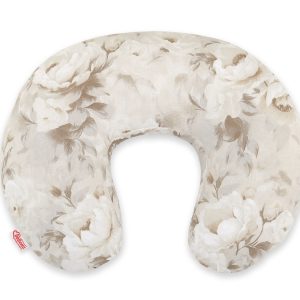 Breastfeeding Pillow Nursing Croissant Pillow, removable, Hands-Free Feeding- Peonies beige