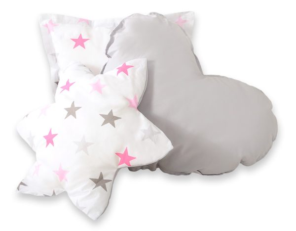 Teepee tent for kids + playmat + pillows + decorative feathers - Stars pink-grey/grey - Image 6