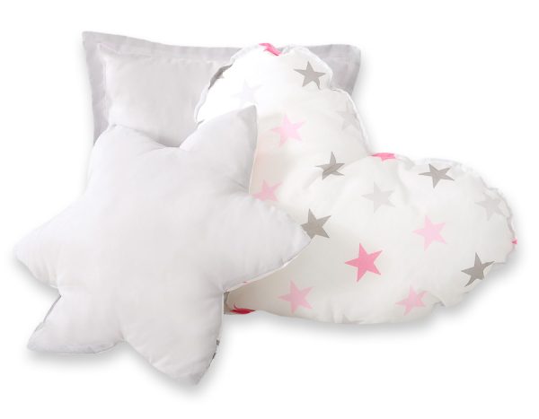 Teepee tent for kids + playmat + pillows + decorative feathers - Stars pink-grey/grey - Image 7
