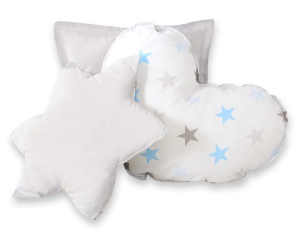Teepee tent for kids + playmat + pillows + decorative feathers - Stars blue-grey/grey - Image 6