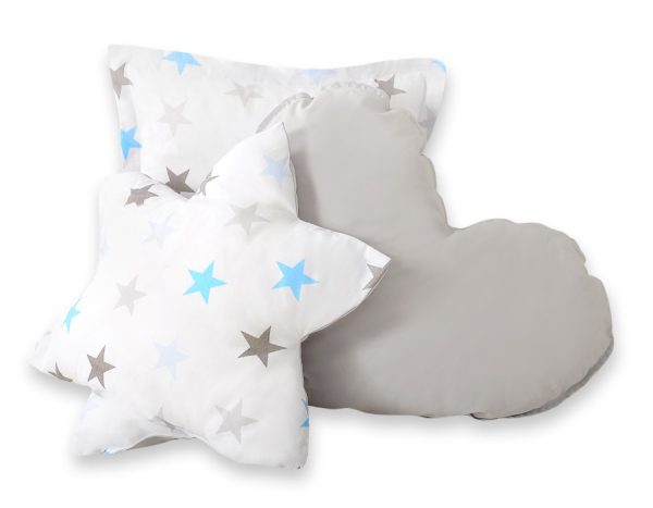 Teepee tent for kids + playmat + pillows + decorative feathers - Stars blue-grey/grey - Image 7