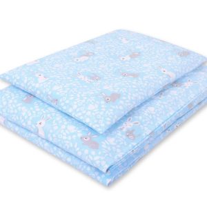 Double-sided baby cotton bedding set 2-pcs 120x90 cm- blue rabbits