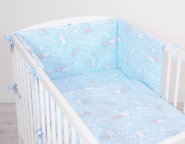Double-sided baby cotton bedding set 2-pcs 120x90 cm- blue rabbits - Image 2