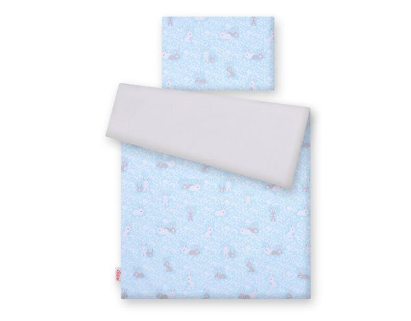 Double-sided baby cotton bedding set 2-pcs 120x90 - blue rabbits/gray - Image 3