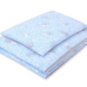 Double-sided baby cotton bedding set 2-pcs - blue rabbits/gray