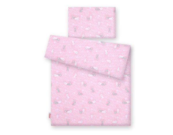 Baby cotton bedding set 2-pcs 135x100 - pink rabbits - Image 2