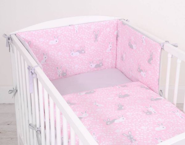 Baby cotton bedding set 2-pcs 135x100 cm- pink rabbits/grey - Image 2