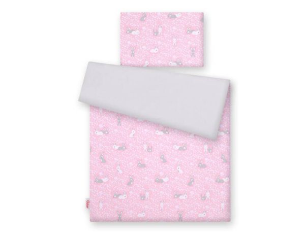Baby cotton bedding set 2-pcs 135x100 cm- pink rabbits/grey - Image 4
