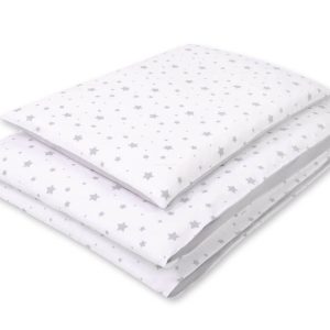 Double-sided baby cotton bedding set 2-pcs - mini gray stars/gray