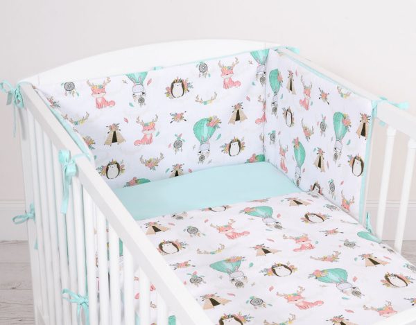 Baby cotton bedding set 2-pcs 135x100 cm- foxes beige/mint - Image 2