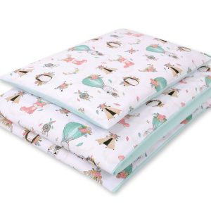 Baby cotton bedding set 2-pcs 120x90 cm- foxes beige/mint
