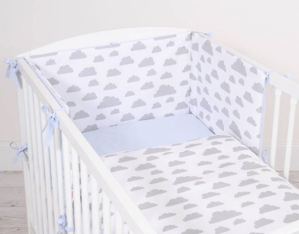 Baby cotton bedding set 2-pcs 135x100 cm- clouds gray/blue - Image 2